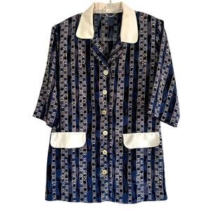 Vintage 70s Mod Shirt Gold Buttons Blue White Size M